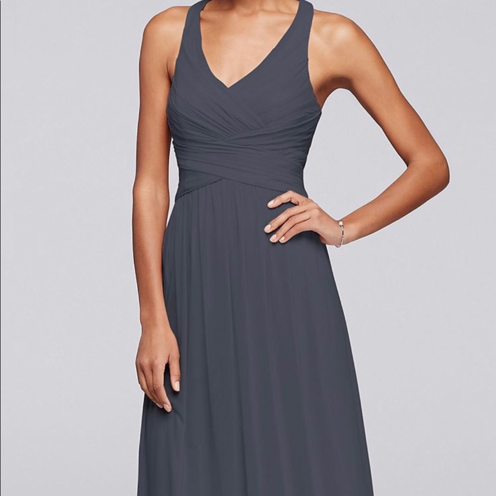 Davids Bridal mesh long bridesmaid dress